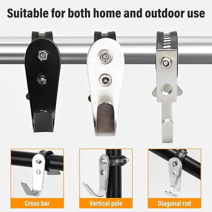 Tube Rod Hooks,Stainless Steel Adjustable J Hooks, for 0.83"-1.5" in (21-38mm) Inner Dia Adjustable Rod,Bathroom Wardrobe Pipe Hanger,Large U Hooks (2 Pack)