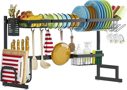 PUSDON Over the Sink Dish Drying Rack, 2 Tier Adjustable Large Capacity
