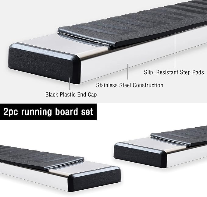 COMNOVA 6 Inches Double Cab Running Boards for 2019-2026 Chevy Silverado/GMC Sierra 1500 Double Cab, 2020-2026 Silverado/Sierra 2500HD 3500HD, Stainless Steel Silverado Running Boards.