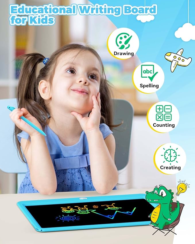 KOKODI 15 Inch LCD Writing Tablet with Anti-Lost Stylus, Erasable Doodle Board Colorful Toddler Drawing Pad, Car Travel School Games Toys for 3 4 5 6 7 8 Kids, Birthday Gift for Girls Boys Blue