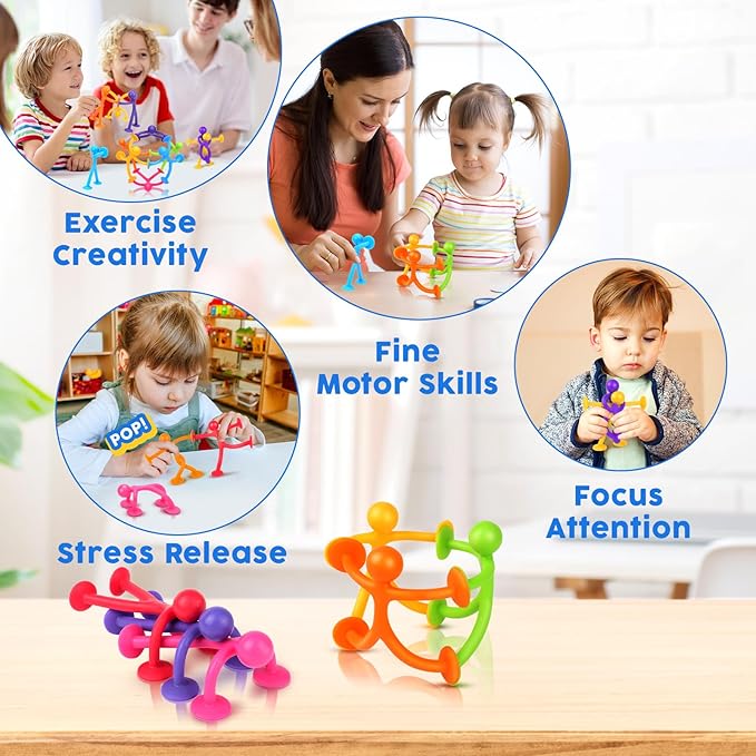 OleOletOy Suction Fidget Toys for Kids: 21 Pack Suction Cup People Toys - Fidget Toys Bulk Treasure Box Toys for Kids Autism School Classroom Calming - Prizes for Stocking Stuffers Party Favors Gifts