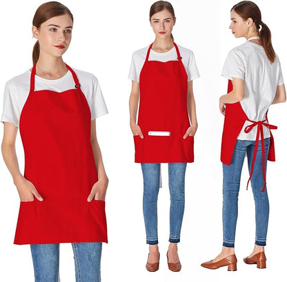 Jubatus 2 Pack 3 Pockets 100% Cotton Adjustable Bib Apron Chef Kitchen Cooking