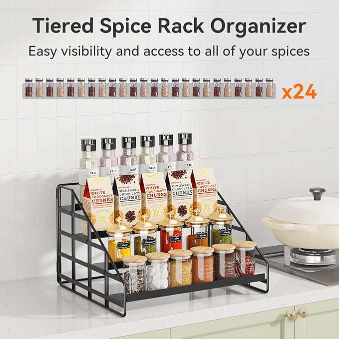 Bunoxea Spice Rack 4 Tier Kitchen Cabinet Organizer, Countertop Spice Rack