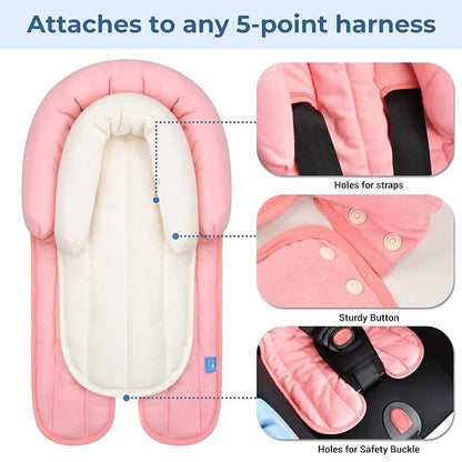 COOLBEBE Upgraded 2-in-1 Babybody Supports for Newborn Infant - Extra Soft Breathable Car Seat Insert Cushion Pad, Perfect for Carseat, Stroller, Swing, Bouncer, Pink