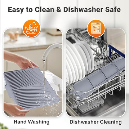 Silicone Dish Drying Mat for Kitchen Counter, Dish Drying Pad, Non-Slip Drain