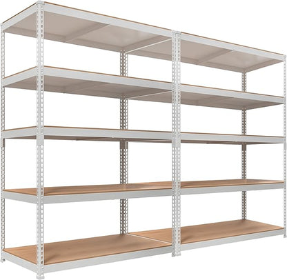 HOMEDANT White 5 Tier Laminated Boltless Heavy Duty Garage Storage Adjustable Wide Size Metal Shelving Unit Utility Rack Shelves Organization Shelf Shed Warehouse 47.7" W x 24.1" D x 71.3" H 2Pack