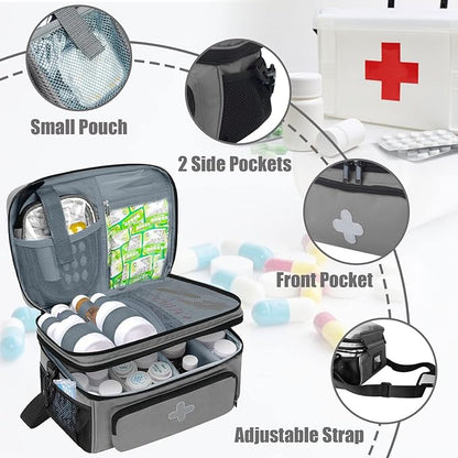 Medicine Storage Bag, Medical Bag Pill Bottle Organizer for Emergency, Medicine Box Empty with Small Portable Pouch, First Aid Box for Travel and Home Storage