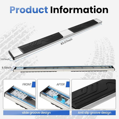 PZ 6.5" Rustproof Running Boards Side Steps Compatible with Chevy Silverado/GMC Sierra 1500 Crew Cab 2019-2026, 2020-2026 2500HD 3500HD,500 lbs Mirror Stainless Steel Side Step Nerf Bar Ridge Pattern