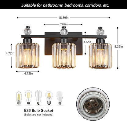 FDPBY Bathroom Vanity Lights 3-Light Sand Black Modern Crystal Vanity Light
