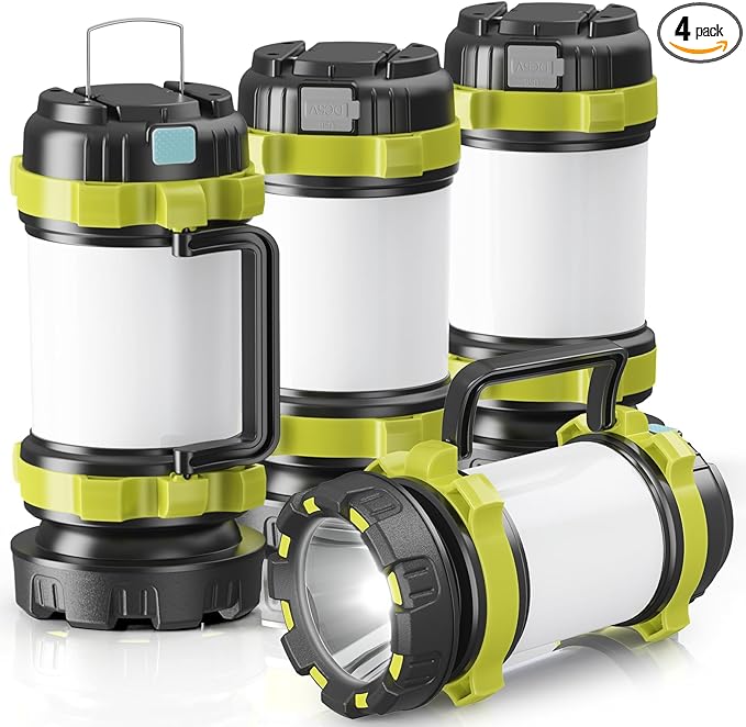Camping Lantern Rechargeable, Alpswolf Camping Flashlight 4000 Capacity, 6 Modes, IPX4 Waterproof, Led Lantern for Camping, Hiking, Outdoor Recreations Green 4 Packs