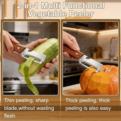 2Pcs Multi-Functional Vegetable Peeler, Zero Snag Wooden Peeler, Zero Snag