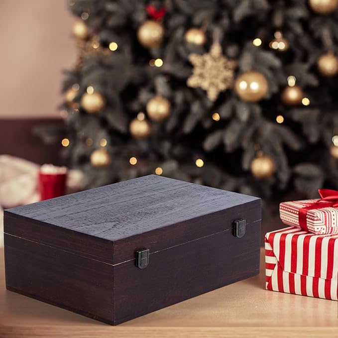 Wooden Storage Box with Hinged Lid and Front Clasp, Large Wood Storage Box, Wood Boxes Gift Boxes for Crafts Art Hobbies and Valentine's Day Decoration - 12.2''x8.6''x4.7'',Vintage Color