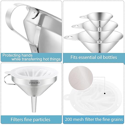 Toncoo 6 Pack Stainless Steel Funnels