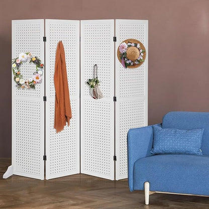 Bonnlo 4 Panel Pegboard Freestanding, 5 FT Portable Display Board Organizer