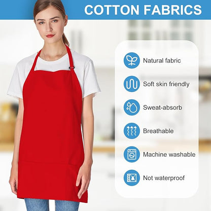 Jubatus 2 Pack 3 Pockets 100% Cotton Adjustable Bib Apron Chef Kitchen Cooking
