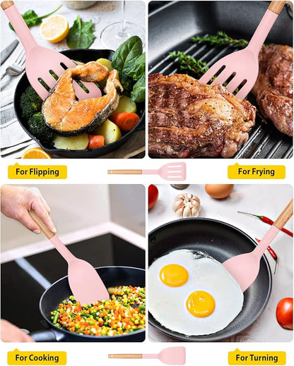 Pack of 2 Silicone Cooking Spatula, Heat Resistant Solid Turner, Non Stick
