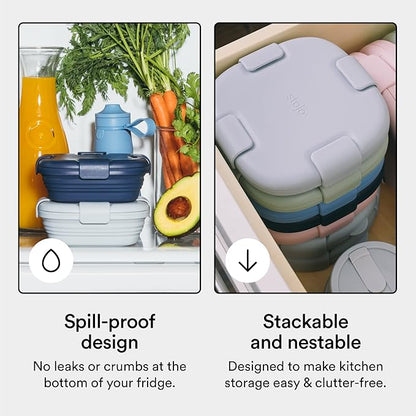STOJO Collapsible Sandwich Box – 24oz, Reusable Food Storage Container, Silicone Bowl for Hot/Cold Food – Meal Prep, Lunch, Camping, Hiking – Dishwasher Safe (Set of 1, Cashmere)