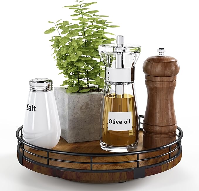 Farmhouse Oak 9" Lazy Susan Turntable Organizer