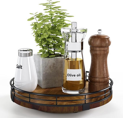 Farmhouse Oak 9" Lazy Susan Turntable Organizer