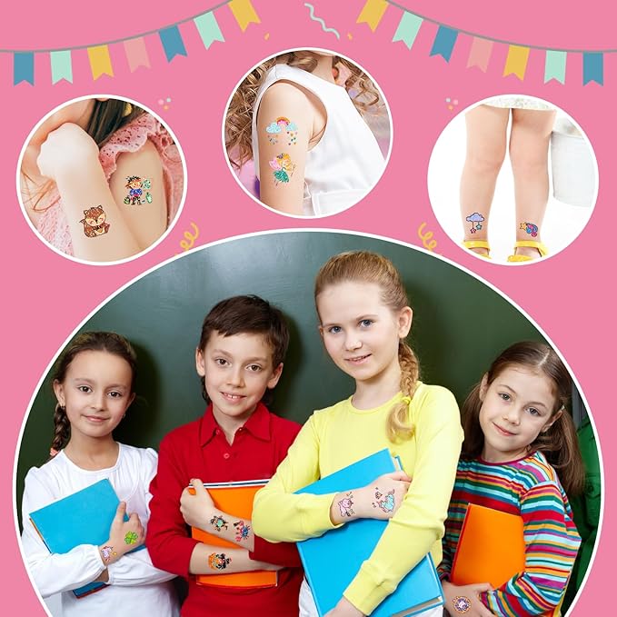 Partywind 408 Glitter Styles Kids Temporary Tattoos for Boys Girls, Individually Wrapped Tattoo Stickers for Kids Party Goodie Bag Stuffers, Birthday Party Supplies Favors for Children Games