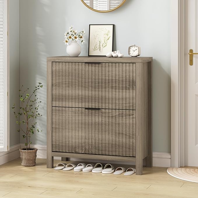 Shoe Cabinet Storage for Entryway, Fluted Shoe Cabinet