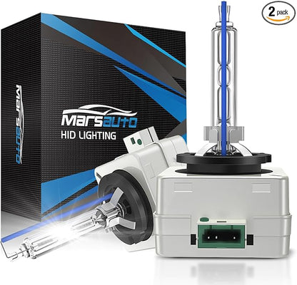 Marsauto D1S HID Bulbs, 6000K Cold White, Xenon Bulb(Not Halogen/Led Bulbs), 5 Years Lifespan, Waterproof Design, Up to 350% Brightness, Low/high Beam,2 Pcs