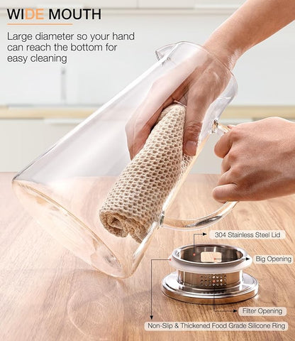 LUNA&MANTHA Glass Pitcher, 2 Liter 68oz Water Pitcher