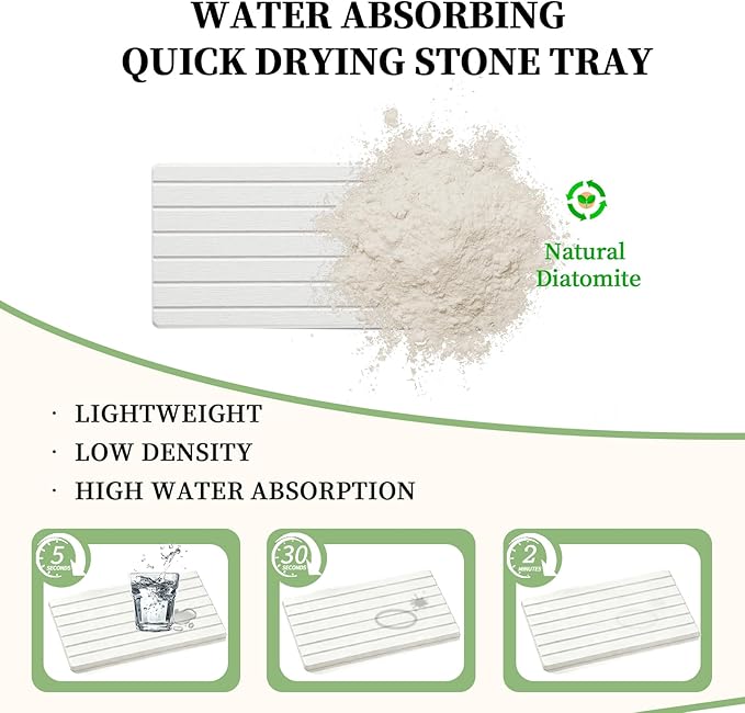 2 PCS Water Absorbing Diatomite Coasters, Stone Drying Mat