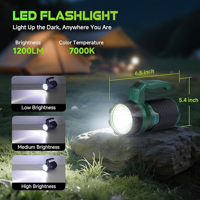 4 in 1 Modular Rechargeable Camping Lantern, Portable LED Flashlight, Outdoor Camp Fan, 4400mAh Power Bank, IPX4 Waterproof Camping Essentials Set for Emergency, Hiking, Fishing
