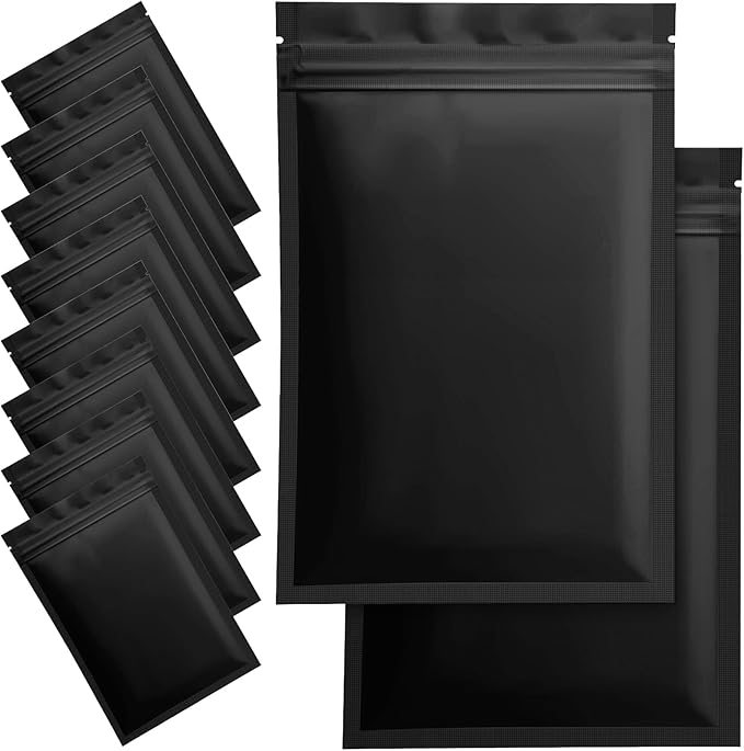 100 Pack Smell Proof Mylar Bags for Food Storage - 5.5 x 7.8 Inch Resealable Packaging Pouch Bags for Small Business Lipgloss Jewelry Matte Black