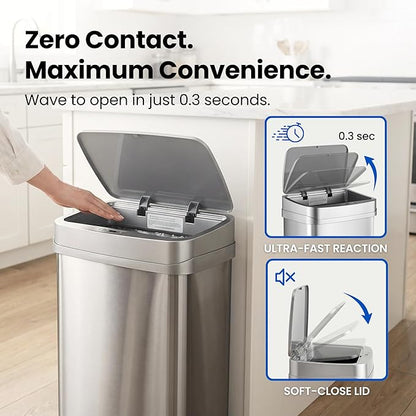 Ninestars 13 Gallon Odor Neutralizing Smart Trash Can, UV + Ozone Dual