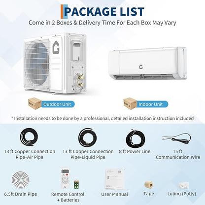 12000BTU Mini Split Air Conditioner& Heater, 21 SEER2 230V Wall-Mounted