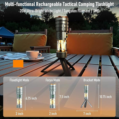 Rechargeable Flashlight 11 Modes Tactical Camping Flashlight with Red-Blue Emergency Lights, 10000 Lumens 3 in 1 Portable Camp Light with Stand, Bright LED Flashlight for Outdoor Activity