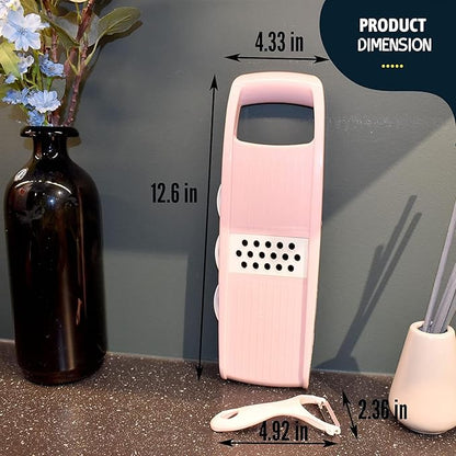 Mandoline Slicer for Kitchen Slicer Vegetable Cutter 5 In 1 Veggie Slicer Potato Slicer waffle fry cutter Hot Swap Mandolin with Peeler for Vegetables Carrot Shredder Cucumber Slicer - Pink
