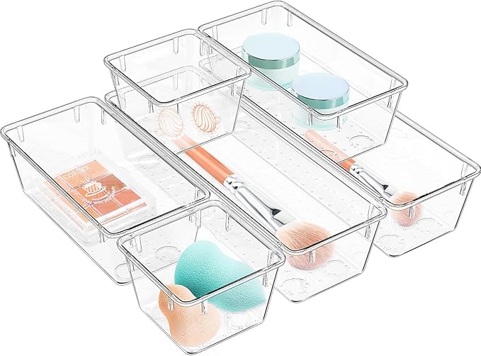 WOWBOX 6 Pack Clear Drawer Organizer Set, Acrylic Drawer Storage Trays