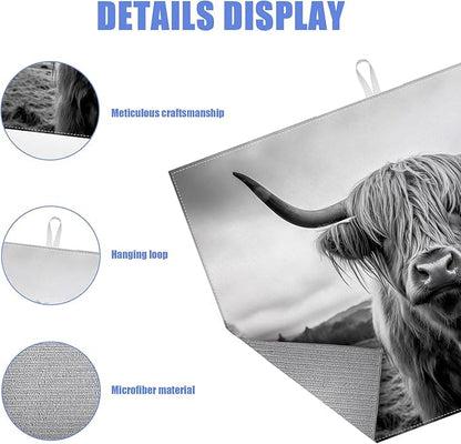 Highland Cow Dish Drying Mat for Kitchen Counter Drying Pad Absorbent
