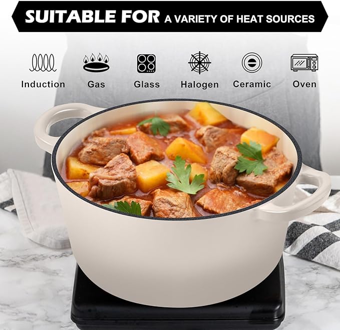 TeamFar 5Qt Dutch Oven, Enameled Cast Iron Dutch Oven