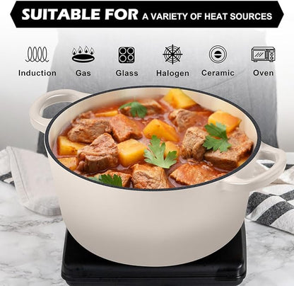 TeamFar 5Qt Dutch Oven, Enameled Cast Iron Dutch Oven