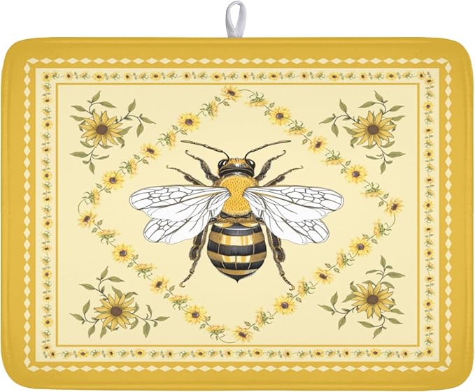 Giwawa Sunflower Bee Dish Drying Mat, Summer Rustic Sunshine Floral Dish