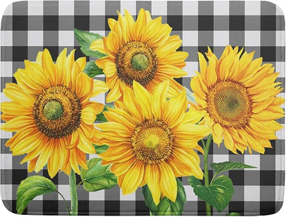 Sunflower Dish Drying Mat for Kitchen Counter Black White Buffalo Plaid