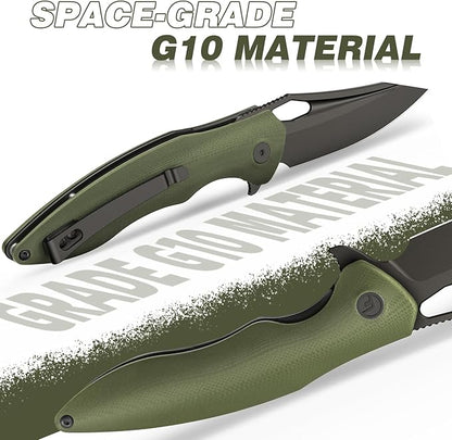FINTISO Apollo Pocket Knife, 3.3" 14C28N Blade G10 Handle Folding Knife with Liner Lock, Small EDC Knife with Pocket Clip for Camping, Survival, Hunting, Unique Gift for Men Women