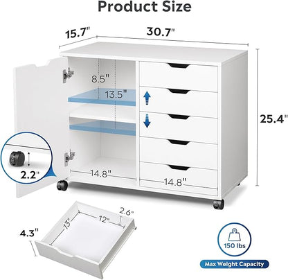DEVAISE 5-Drawer Wood Drawer Cabinet, Office Storage Cabinet