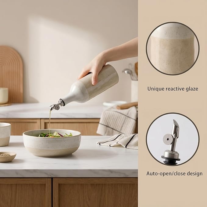 Olive Oil Dispenser Bottle for Kitchen, 23 Oz Ceramic Oil Dispenser