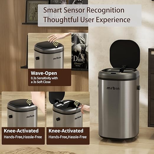 MRBIN Stainless Steel Adsorption Motion Sensor Trash Can Removable, 18L /