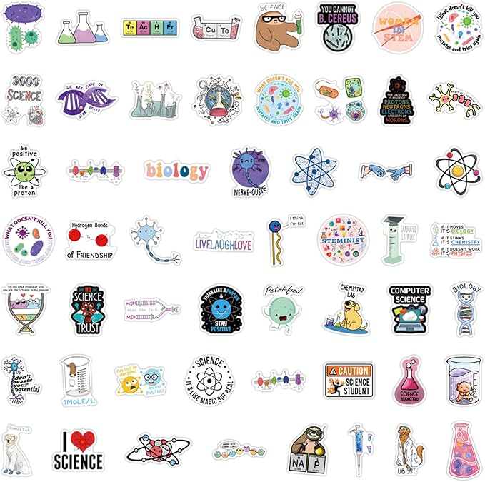 110pcs Science Stickers Pack, Chemistry, Biology, Physics, Science Classroom Decor for School Teacher Student Laboratory Sticker Decals for Laptop Water Bottle Notebook Science Party Favors and Decor