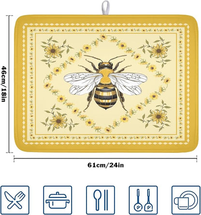 Giwawa Sunflower Bee Dish Drying Mat, Summer Rustic Sunshine Floral Dish