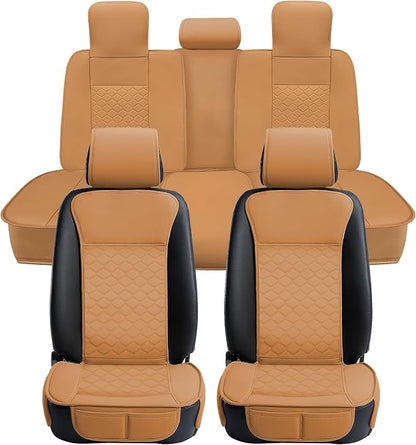 Elantrip Car Seat Cover Full Set Leather Car Seat Protector Universal fit for Most Cars SUVs and Trucks Water Proof Front and Rear Seat Protector Whiskey Color
