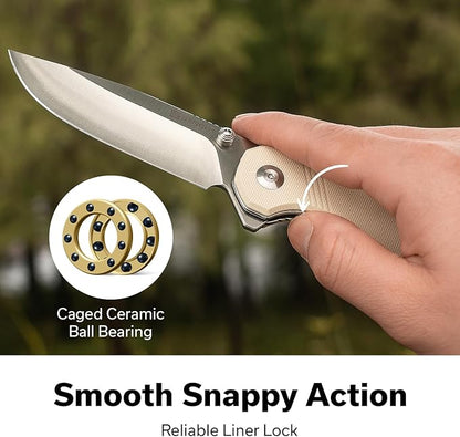 SENCUT Aetheris Pocket Knife, EDC Folding Knife with 3.68'' 9Cr18MoV Blade & G10 Handle, Reversible Clip for Camping Hiking S24095-1 (Ivory)