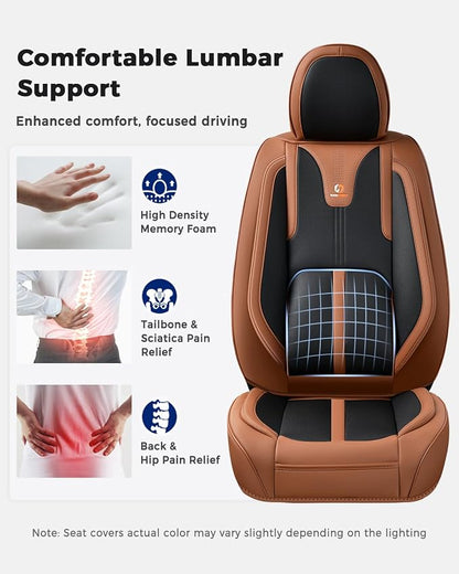 Huidasource Seat Covers Luxury Nappa Leather, Car Seat Covers Full Set with Velcro Adjustable, Airbag, Lumbar Support, Cooling＆Heating, Brown Car Seat Cover Fit for Most Cars SUV Trucks, Brown＆Black