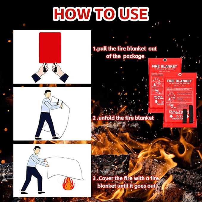 Macarrie 12 Pack 39??x 39??Fire Blanket Emergency for Home and Kitchen Safety Suppression Blanket Fiberglass Fireproof Survival for Fireplace Car Office Camping (Red)